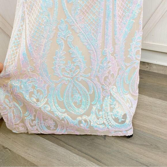 Jules‎ & Cleo Iridescent Sequin Mermaid Sheath Maxi Dress White Juniors 2 - Picture 9 of 16